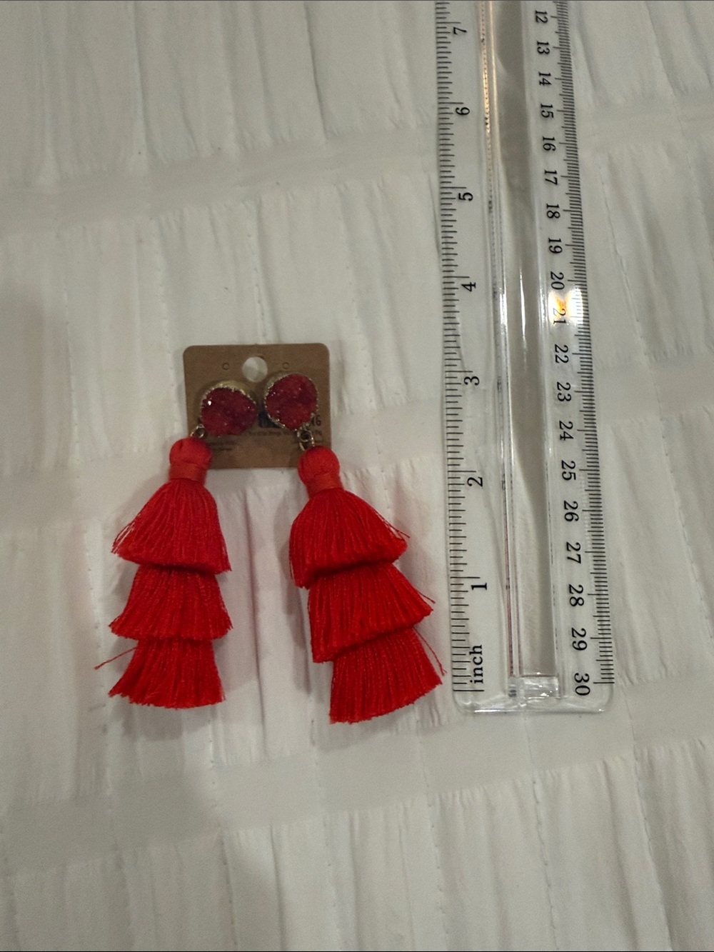 Red Tiered Tassel Drop Earrings - Unbranded